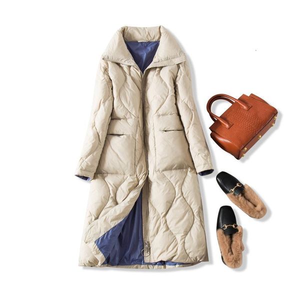 

women's down & parkas women winter long coat sleeve stand collar white duck warm casaco feminino oversized iify, Black