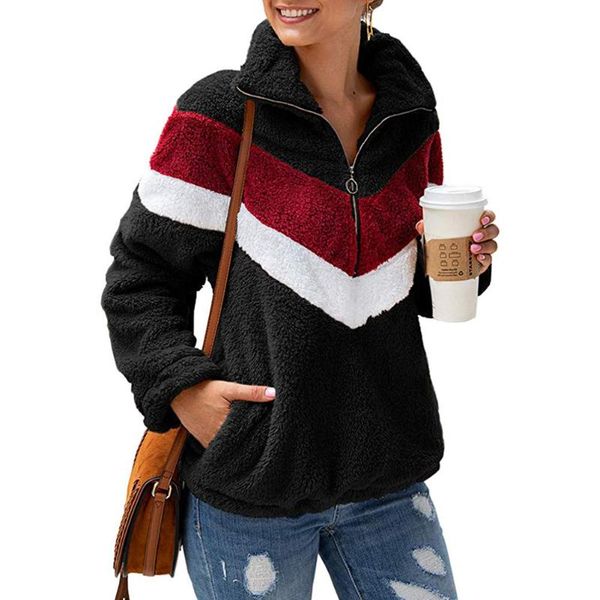 

women's hoodies & sweatshirts with pockets warm autumn long sleeve women sweatshirt casual daily wear winter half zipper soft plush sta, Black