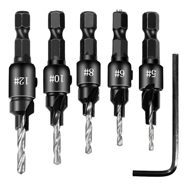

hand & power tool accessories countersink drill woodworking bit set drilling pilot holes for screw sizes #5 #6 #8 #10 #12 practical