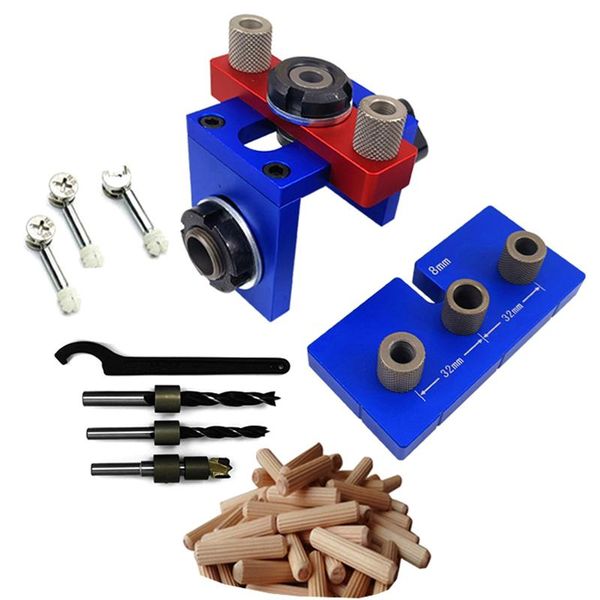 

professional hand tool sets 3 in 1 doweling jig woodworking hole drill punch positioner guide locator aluminium pocket bit tools