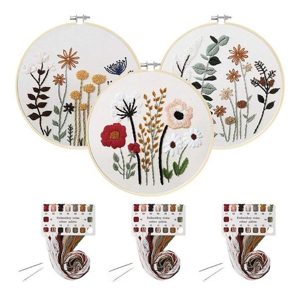 

other arts and crafts 3sets embroidery starter kit full range of stamped including cloth with pattern, hoops, color threads