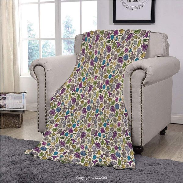 

Super Soft Velvet Plush Throw Blanket Custom Design Cozy Fleece Blanket, Cartoon,Colorful Undersea Ocean Creatures Shells Fish