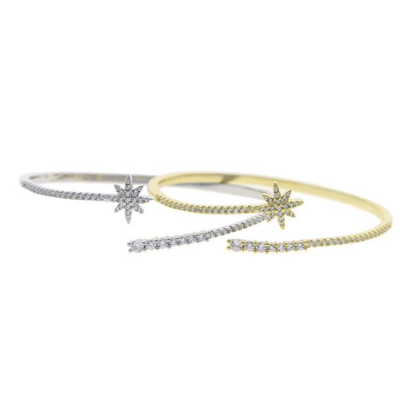 Sparking Bling 5a Cubic Zirconia Cz Shooting Star Bangle Aperto Regolato Moda Donna Gioielli Q0717