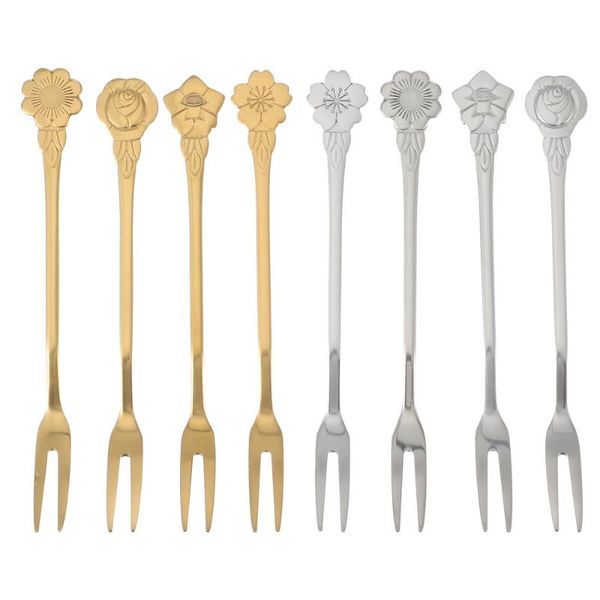

forks 8pcs fashion stainless steel fruit dessert flower design moon cake