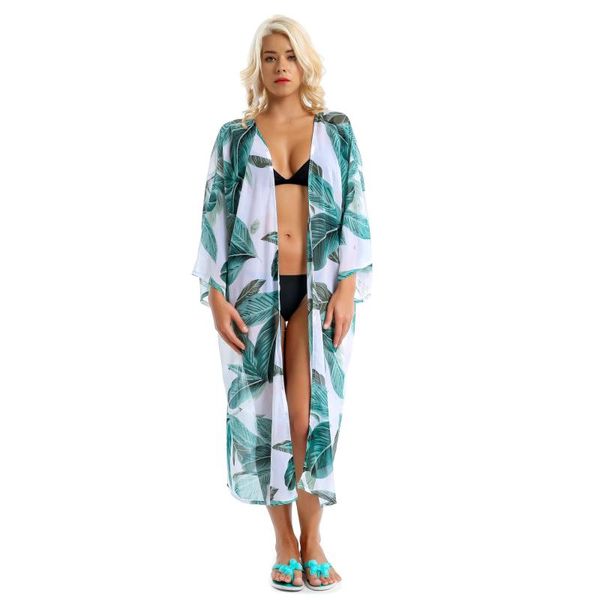 

women bikini beach cover-ups printed chiffon floral print outwear cu30 women's swimwear, White;black