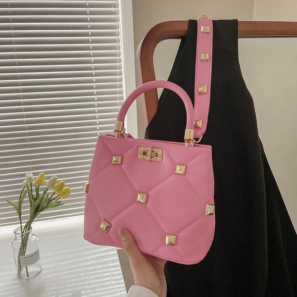 

shoulder bags rivet handle pu leather handbags for women 2021 brand designed wide strap golden chain luxury gift fashion cross-body bag
