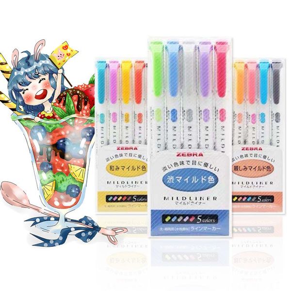 

5pcs/set markers highlighter double head liner pen cute art japanese stationery supplies highlighters, Black;red