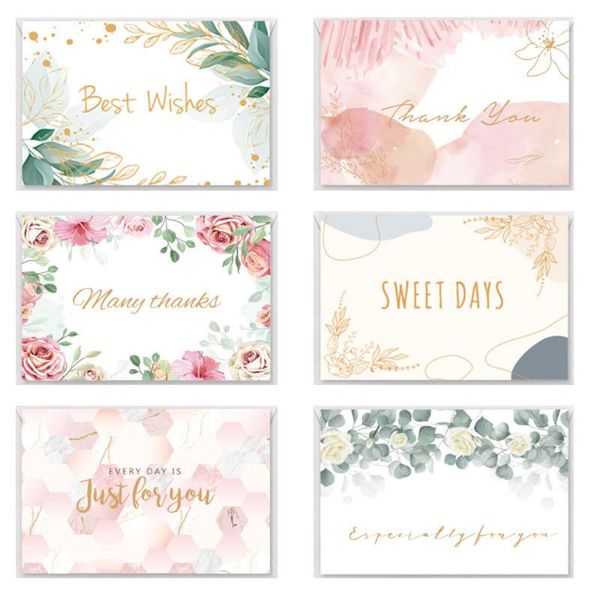 

sets thank you gold foil flower cards invitation greeting with envelopes stickers blank inside postcard folding