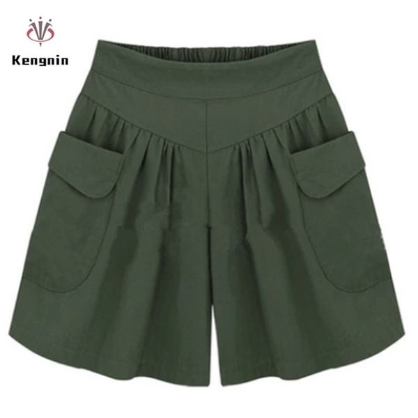 

summer european style oversized ladies short loose casual wide-leg street elastic waist flare women clothing ke09 210724, White;black
