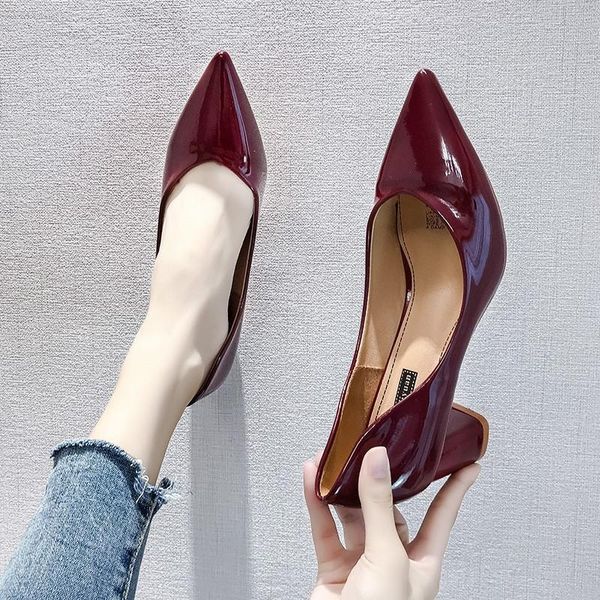 

dress shoes african woman shoe chunky sandals pumps 2021 gold heels slip on patent leather work professional nude platform po, Black