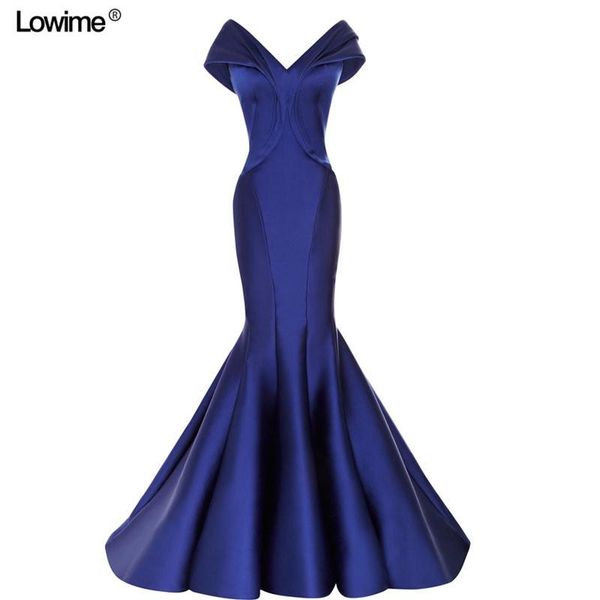 

party dresses long evening dress 2021 mermaid off the shoulder v-neck sleeveless royal blue women arabic formal gowns, White;black
