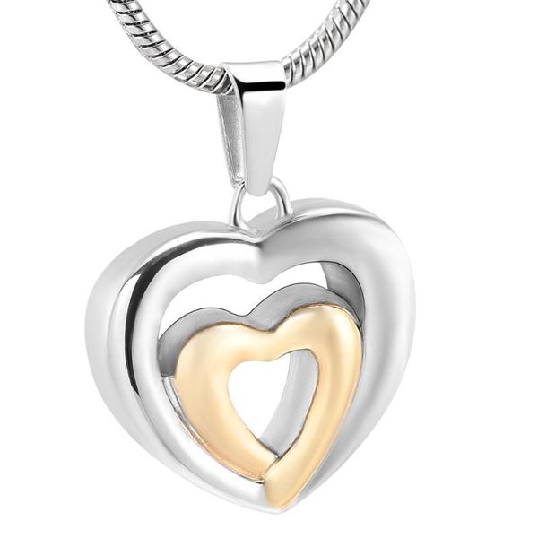 

chains unique double heart stainless steel cremation pendant keepsake necklace ashes holder urn for men/women memorial jewelry, Silver