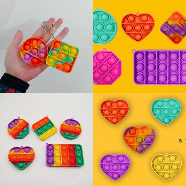 

rainbow simple dimple key ring push fidget bubble keychain cartoon sensory toys finger fun puzzle squeeze ball bwb6583, Silver