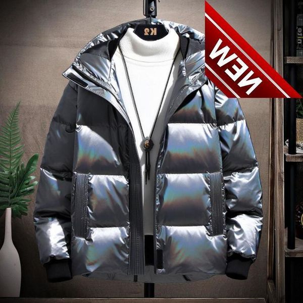

men's winter down jackets shiny coat cotton-padded clothes man thick parkas warm casual outwear bright jacket w2361, Black