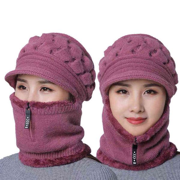 

coral fleece winter warm hat beanies women hat scarf warm wool knitted hat for women double layers protection caps accessories y21111, Blue;gray