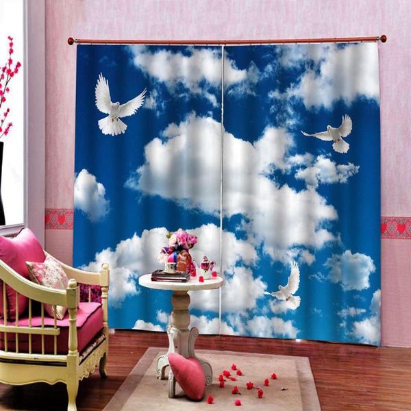 

curtain & drapes custom 3d stereo blue sky white clouds dove nature landscape for living room bedroom polyester fabric blackout