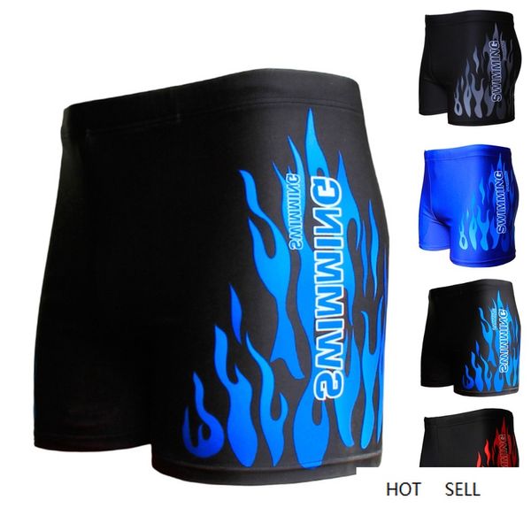 Modello di fiamma Uomo Costume da bagno maschile Boxer Pantaloncini Costume da bagno Tronchi Nuoto Nero Blu Abbigliamento da spiaggia Slip Costume da bagno Abbigliamento da spiaggia