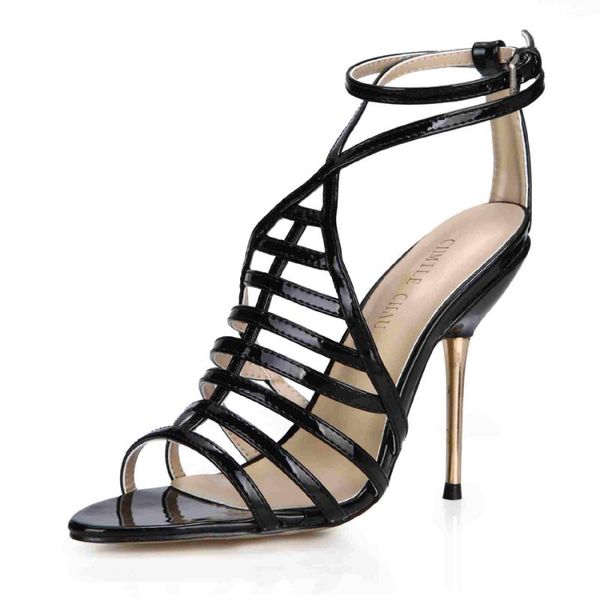 

party shoes women open toe stiletto high heels gladiator rome elegant ladies sandals zapatos mujer 3845c-4b, Black
