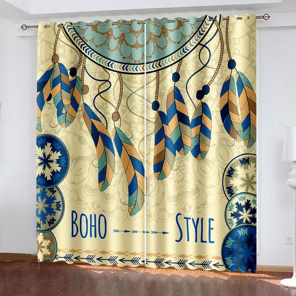 

curtain & drapes 3d printing retro letter feather pattern bedroom living room shade custom set with hook accessories