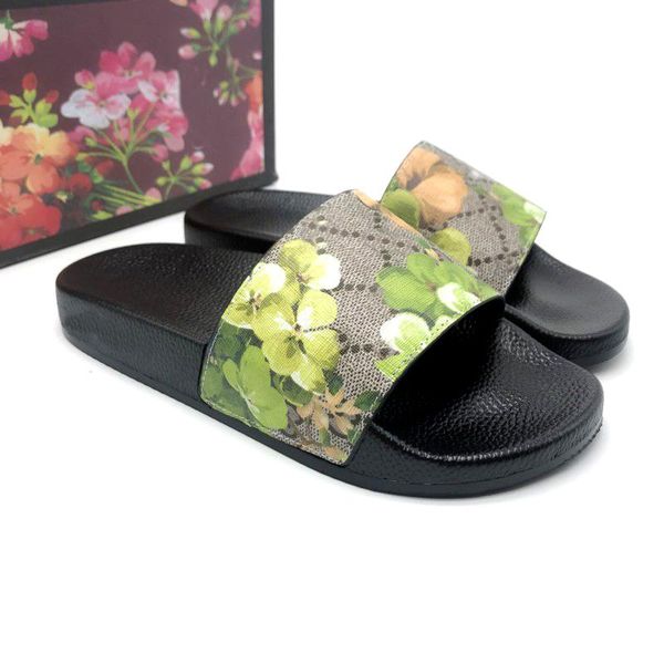 

floral sandals slipper op21 women men big size us5- us13 blossom mix 100 models flower animals slide summer fashion wide flat slippery slipp, Black