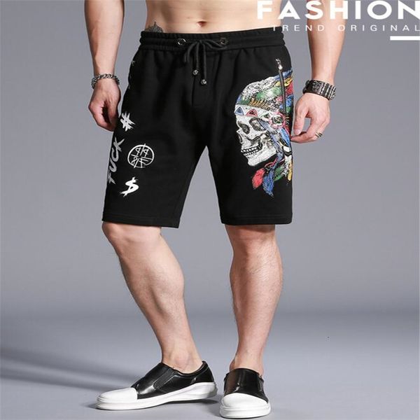 

short summer men's skull printed shorts brand personality loose short, White;black