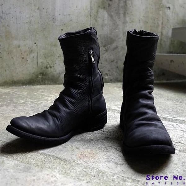 

boots fashion men shoes men's zipper flop motorcycle pu leather round toe casual zapatos de hombre lp387, Black