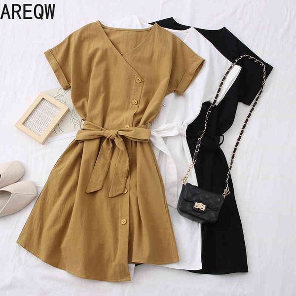 

short sleeve v neck summer dress v-neck belt casual dress 210507, Black;gray