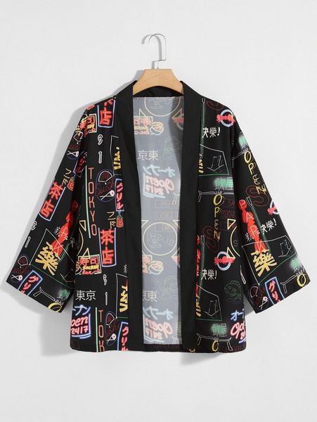

men allover letter graphic kimono w9rs#, White;black