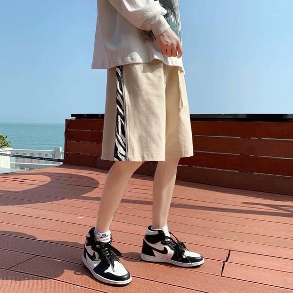 

men's shorts hong kong style sports summer wear loose straight casual five-point pants trend tide brand thin breeches, White;black