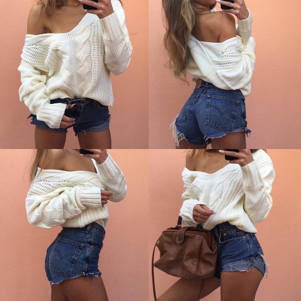 

fashion sweater off shoulder lady's one neck white t-shirt, White;black