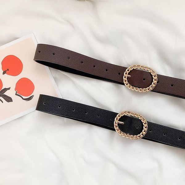 

belts pu leather ring belt for women gold color hollow buckle female strap ladies dress waist, Black;brown