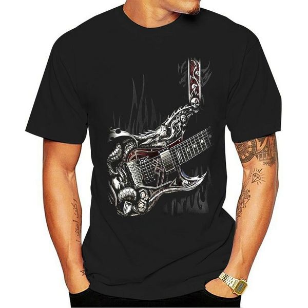 

men's t-shirts air guitar t shirt skull tattoo rock metal music top, White;black