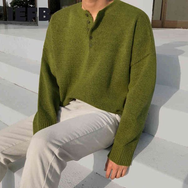 

iefb korean v-neck sweater men's loose kintted trendy spring autumn half button kintwear vintage clothes for male 9y4568 210524, White;black