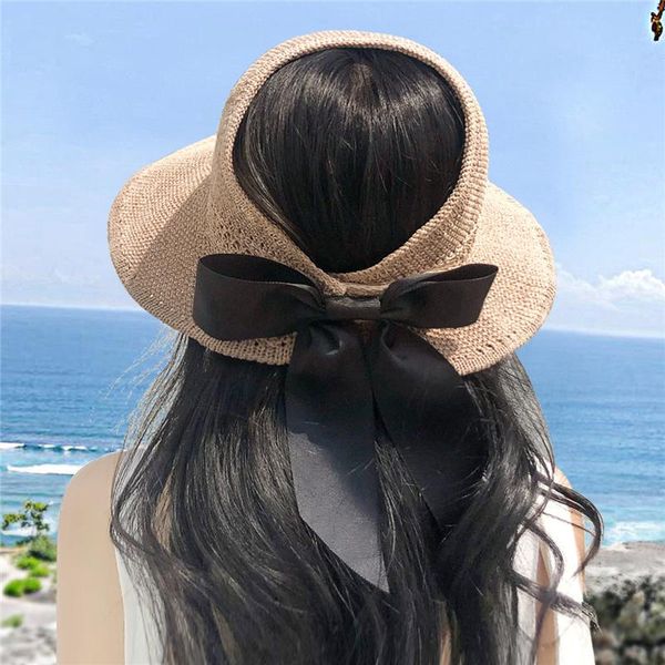 

[ptah] fashion sun hats women's upf 50+ wide brim roll-up straw lightweight foldable beach breathable protection visors, Blue;gray