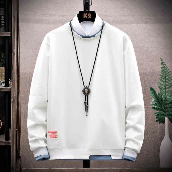 

men's sweater round neck 2021 spring and new trend loose autumn coat brand ins printed long sve t-shirt, White;black
