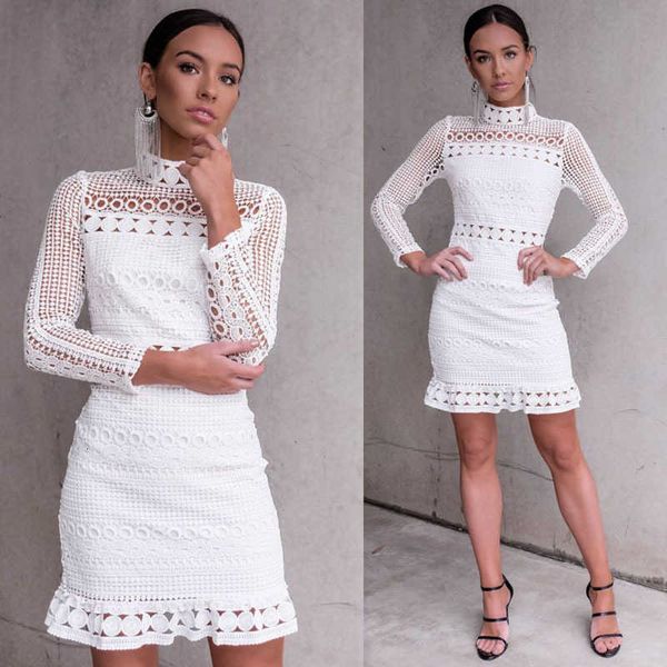 

2021 autumn fashion slim lace drs with ruffle hem, Black;gray