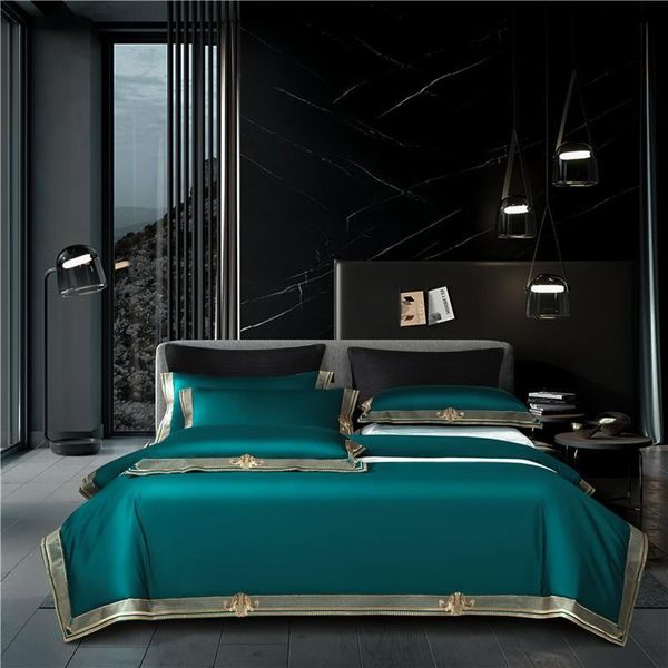 

bedding sets 800tc egyptian cotton solid color european high-end gold embroidery luxury home duvet cover bed sheet pillowcases