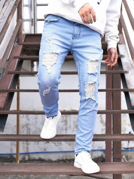 

men ripped skinny jeans w9j0#, Blue