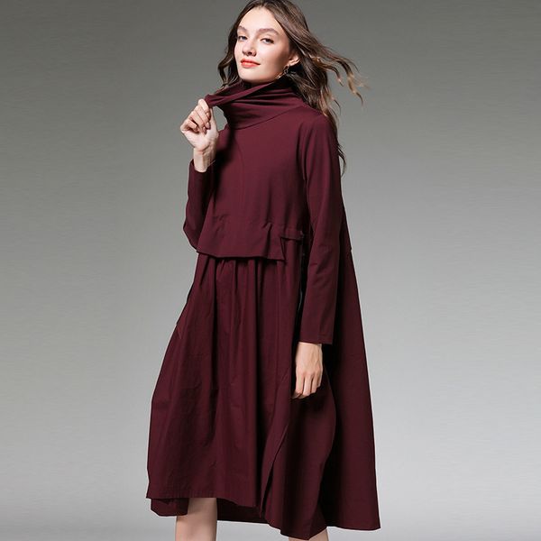 

Big yards dresses 2021 Autumn and Winter Fat Mm Fashion High Collar Large Stitched Baing Female 7562, Black
