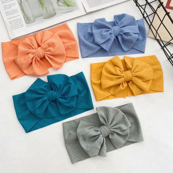 

hair accessories baby large bow headband lightweight breathable elastic for children wide striped cotton turban kids bowknot headwrap, Slivery;white