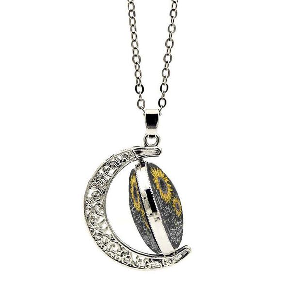 

pendant necklaces you are my sunshine necklace for women fashion silver color moon rotatable glass sunflower jewelry 2021