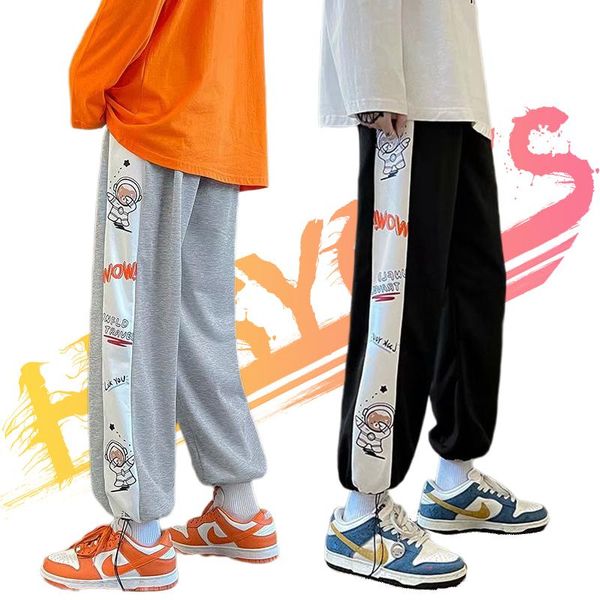 

men's pants jogging cartoon graffiti print sweatpants men japanese fashion streetwear trousers spring autumn mens hip hop clothing, Black