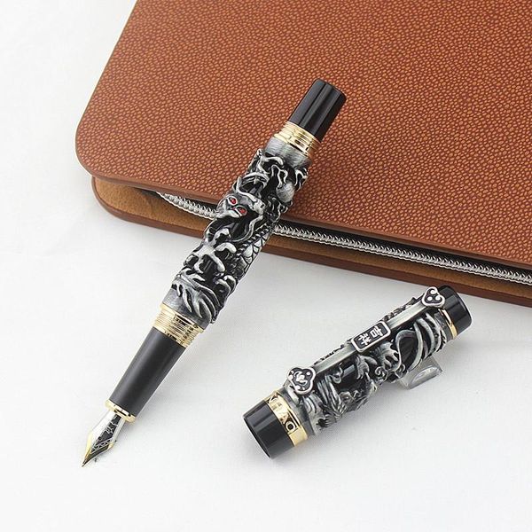 

fountain pens jinhao dragon phoenix vintage luxurious pen, metal carving embossing heavy noble gray & black for office school