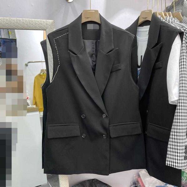 

spring fall striped suit vest women's double breasted short temperament sleeveless jacket female blazer waistcoat 210601, Black;white