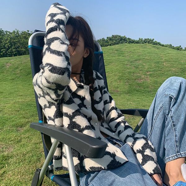 

women's knits & tees women lovely cartoon dog single breasted knitted lapel collar sweaters kawaii lady cardigan sweater korean fashion, White