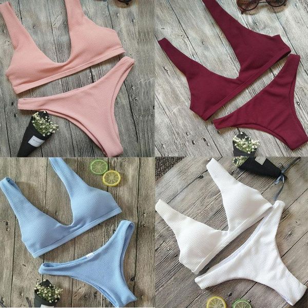 

women's swimwear thong bikini set women high-quality fabrics push up swimsuit ladies bathing suit padded solid color, White;black