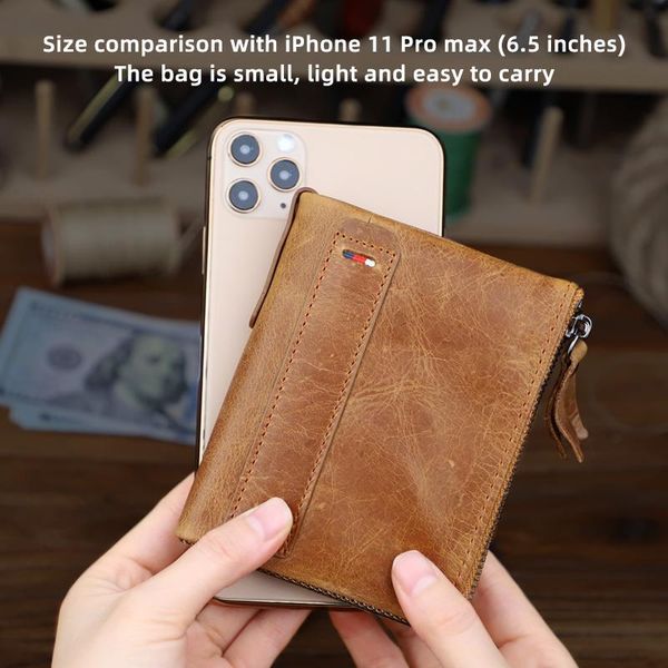 

wallets genuine leather women crazy horse credit business card holders double zipper cowhide wallet purse carteira, Red;black
