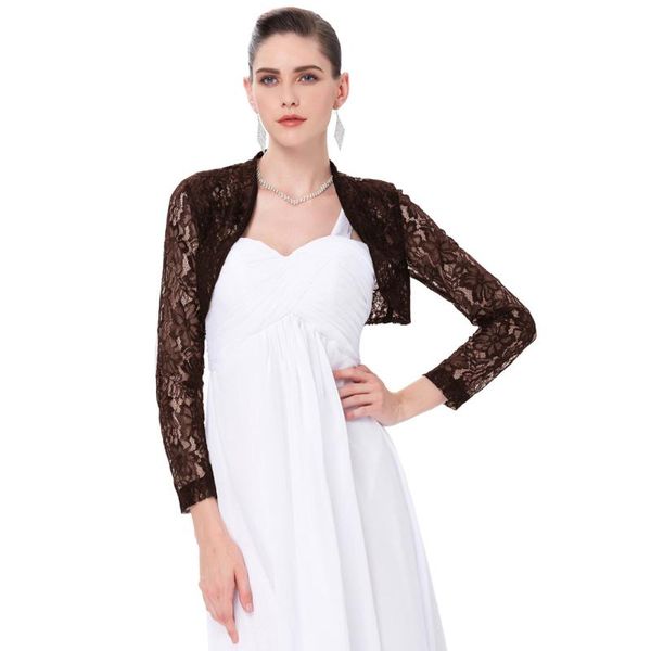 

women's jackets women shrug summer ladies long sleeve cropped lace formal evening party elegant slim clothes coat, Black;brown
