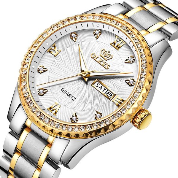Классические серебряные часы мужской золотой края алмазные водонепроницаемые вольфрамовые стальные браслеты роскошные часы.