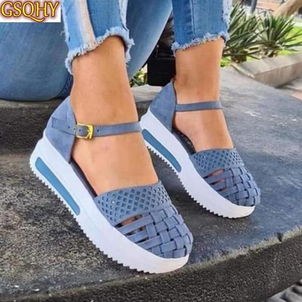 

fashion women hollow out sandals summer flat heels female casual sewing shoes platform ladies sandalias, Black